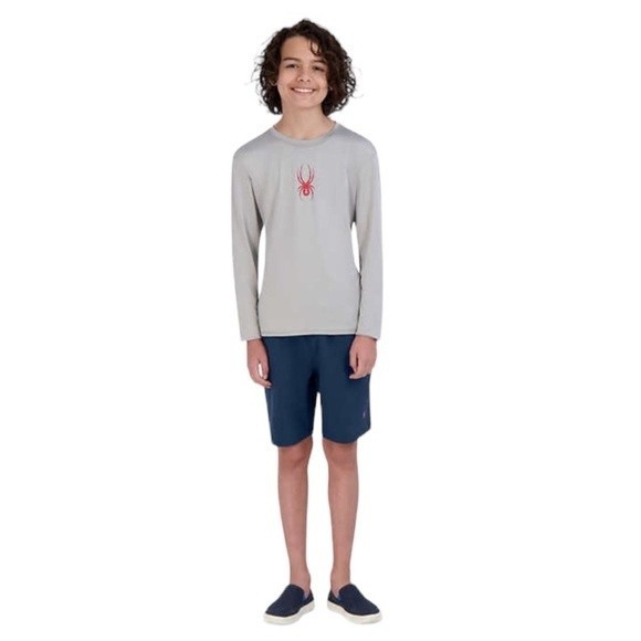 Boys Swim Trunks L Gray Spyder Youth 2-piece Swim Shorts UPF 30 Swim Shirt Sh - Picture 1 of 6
